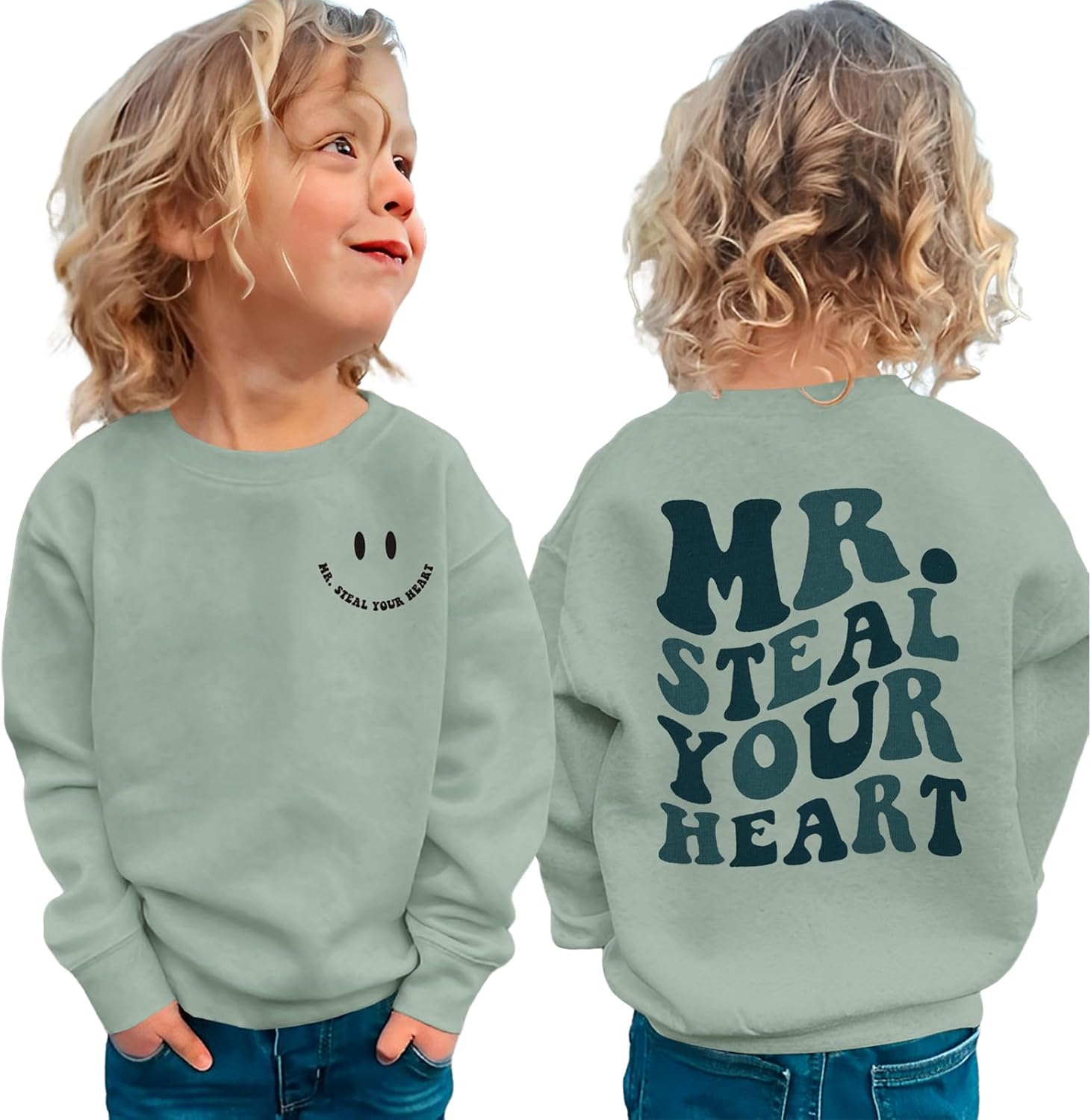 BOUTIKOME Valentines Day Sweatshirt Toddler Baby Boy Mr. Steal Your Heart Shirts Long Sleeve Pullover Spring Tops Clothes