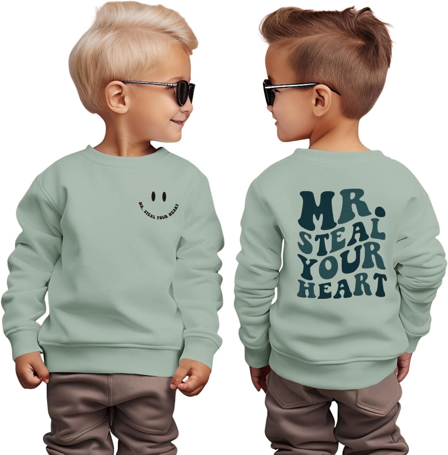 Ritatte Toddler Boy Valentine's Day Sweatshirt MR. Steal Your Heart Shirt Kids Valentines Crewneck Long Sleeve Pullover Tops